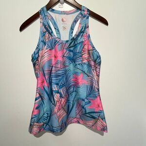 Brisas Women's Tropical Racerback Sleeveless Athletic Tank Top Blue Pink Small